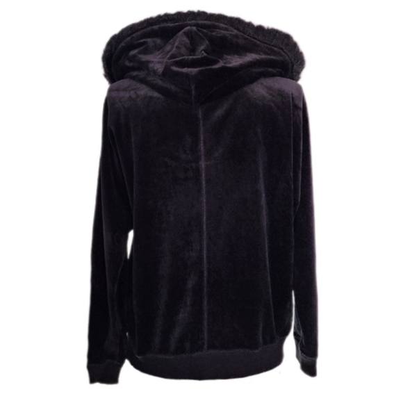 Michael Kors Velvet w Faux Fur Detail  & Metal Zipper Hoodie Jacket Blac… - Picture 8 of 15